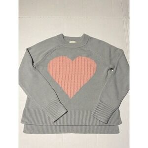 Kate &‎ Sam Women's  S Gray Pink Cable Knit Heart Crew Neck Long Sleeve Sweater